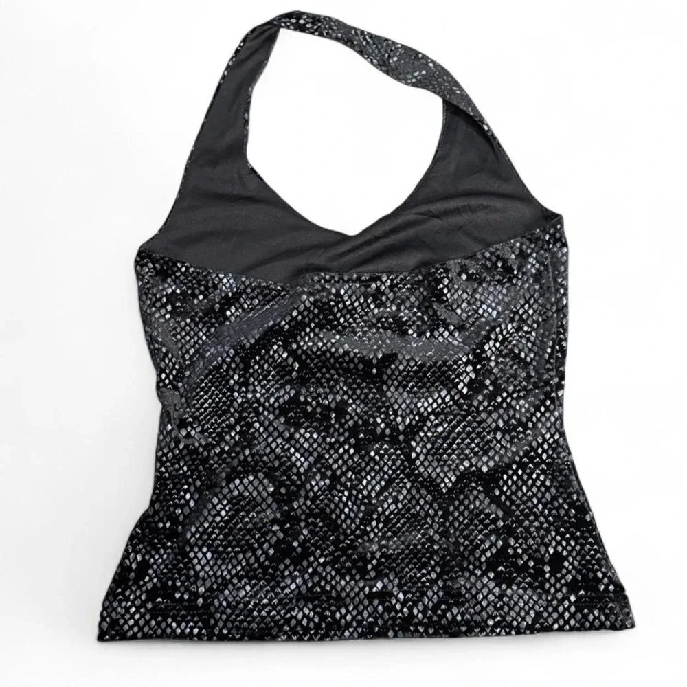 Grunge Y2K Faux Snake Skin Halter 2000s Party Top Alt Punk Goth - Picture 3 of 4